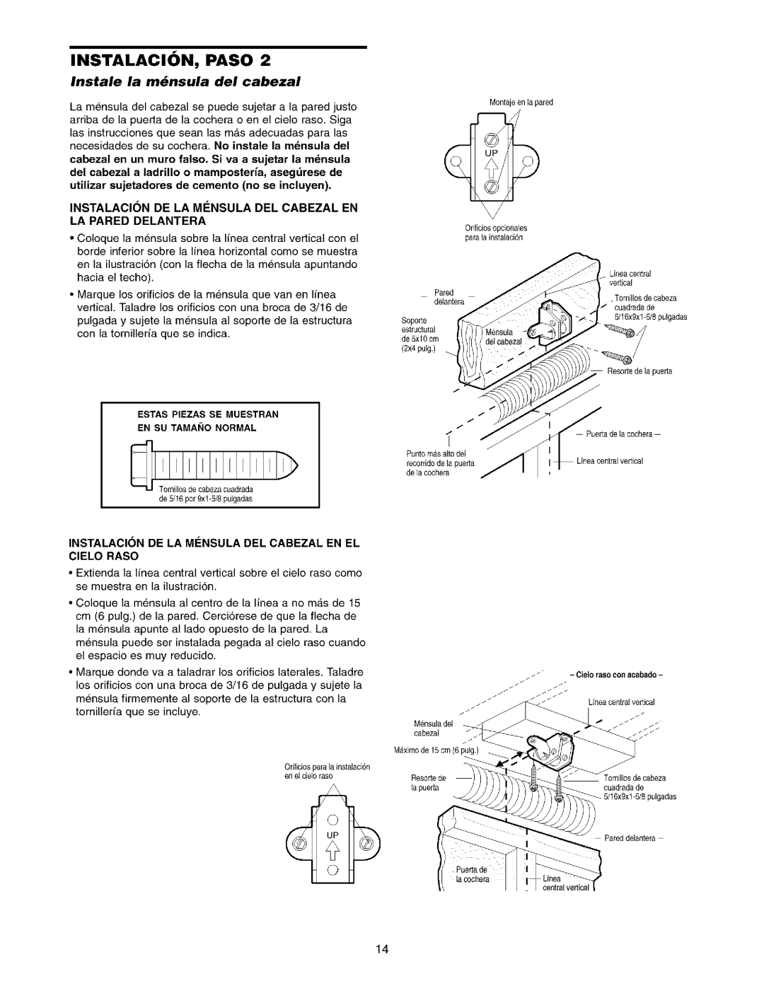 Sears 139.53975SRT1 Instale la mnsula del cabezal, Instalacin DE LA Mensula DEL Cabezal EN LA Pared Delantera, Puedade 