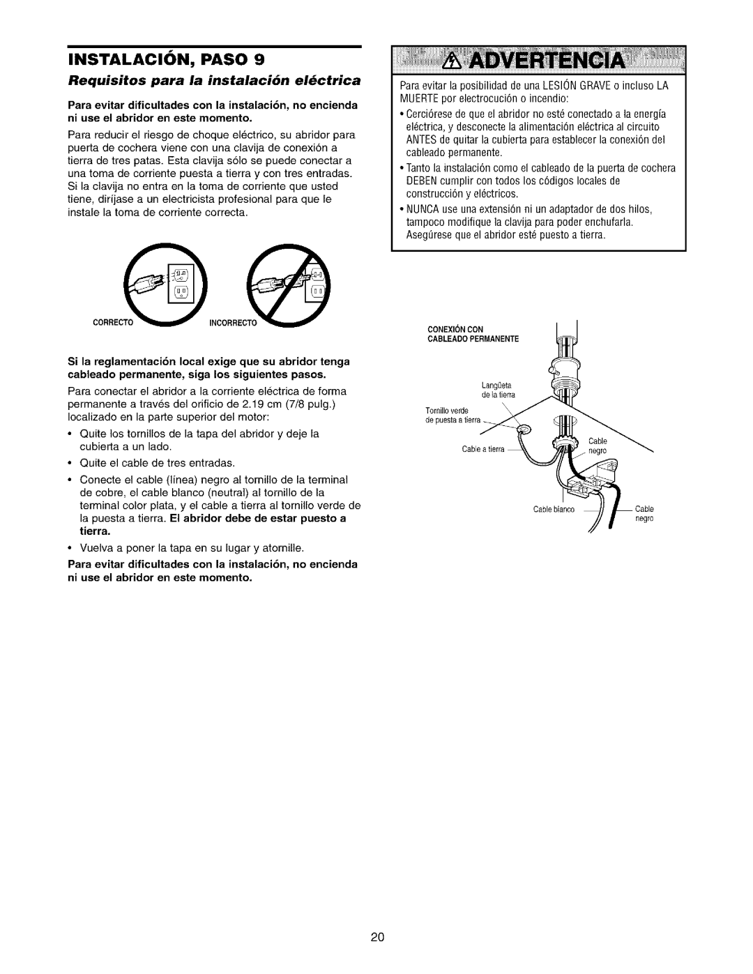 Sears 139.53975SRT1, 139.53962SRT1 owner manual Requisitos para la instalaci6n elctrica 