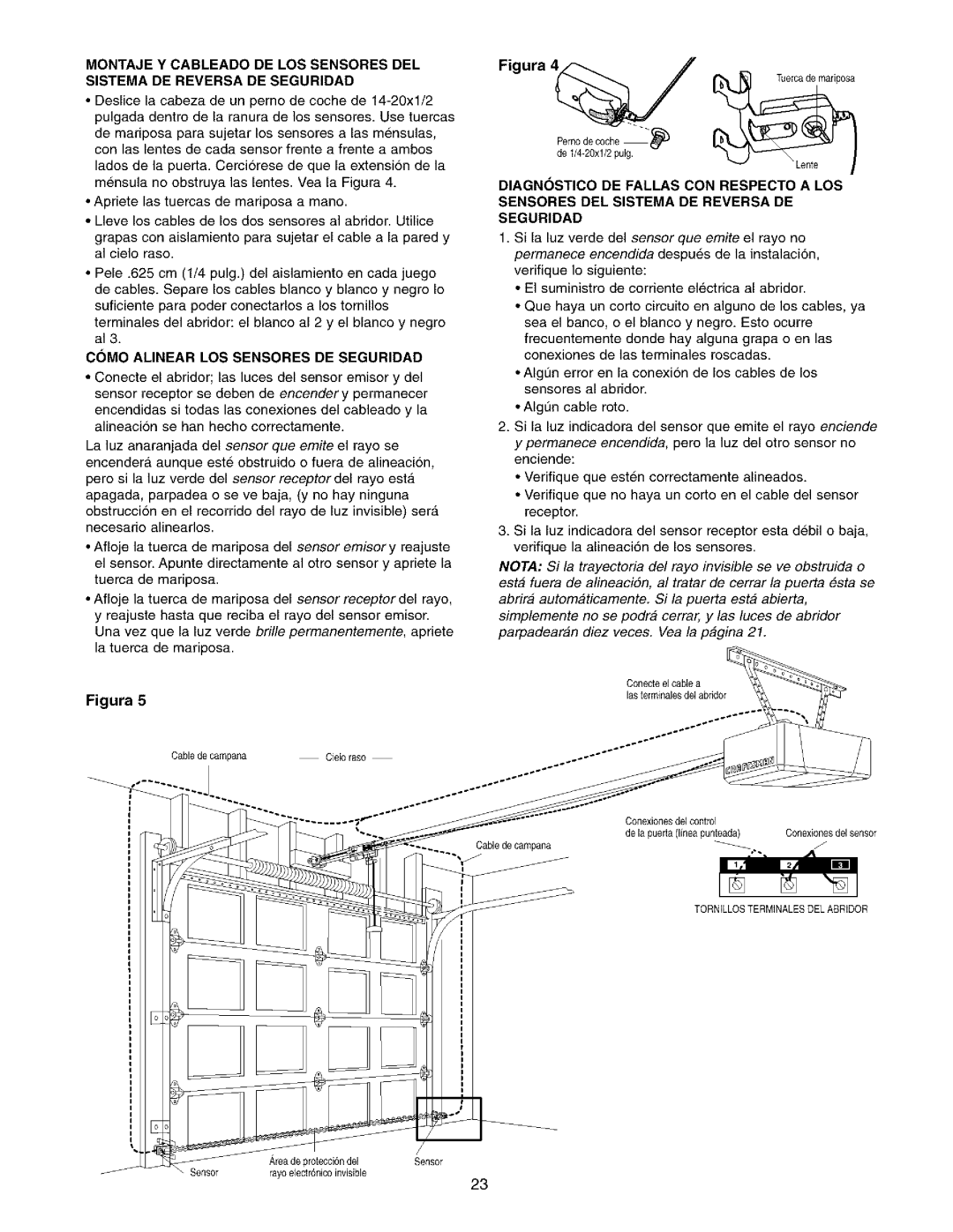 Sears 139.53962SRT1, 139.53975SRT1 owner manual Figura, Como Alinear LOS Sensores DE Seguridad 