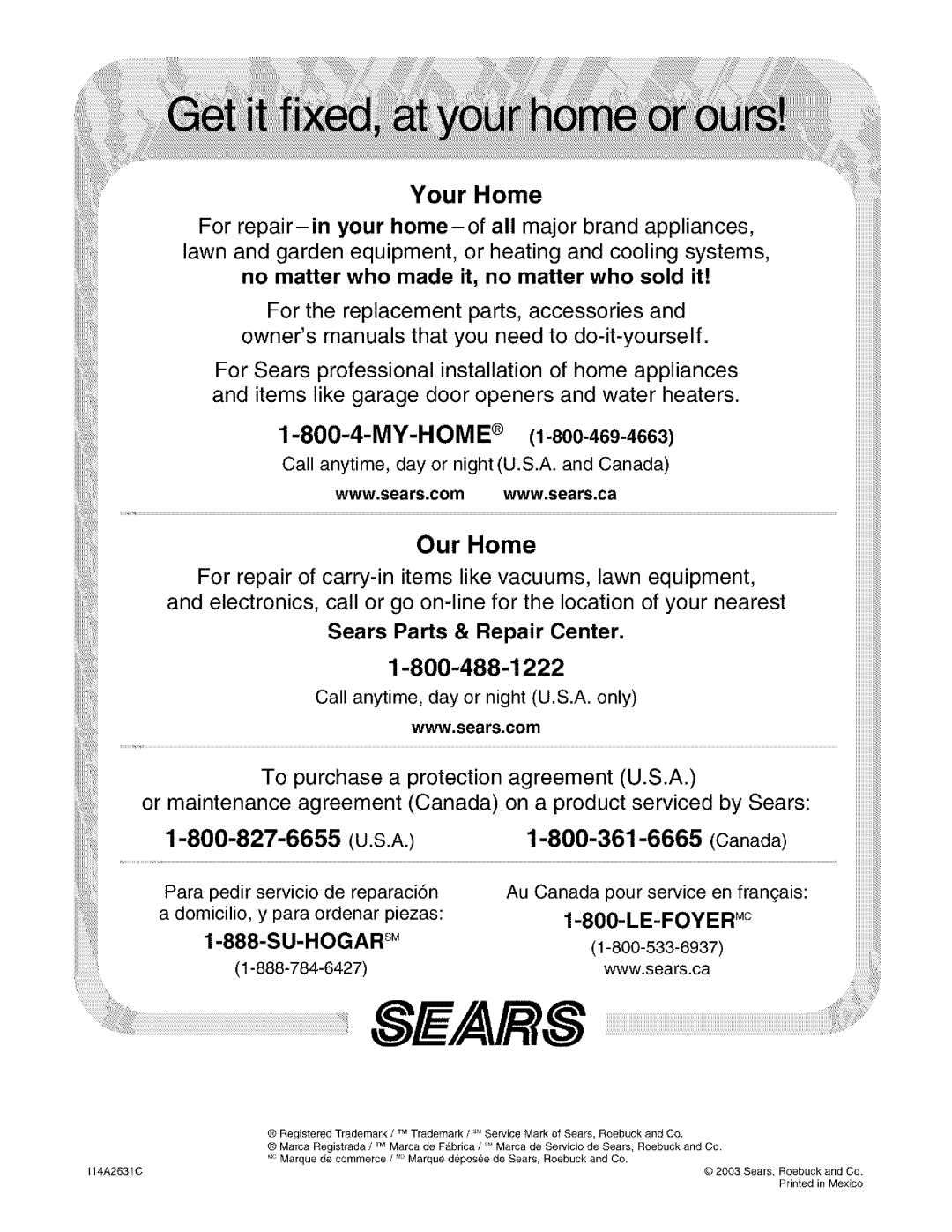 Sears 139.53975SRT1, 139.53962SRT1 owner manual Your Home 