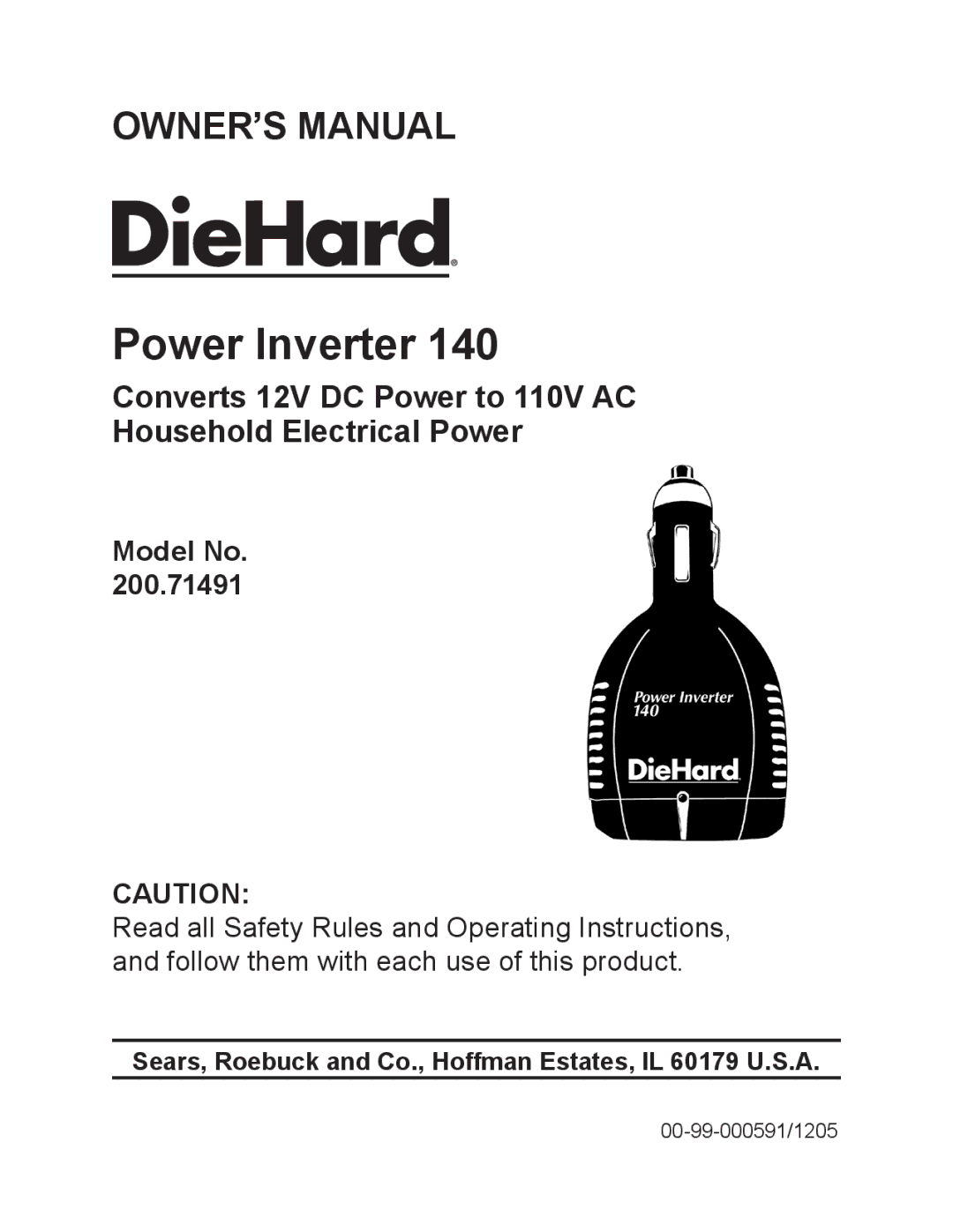 Sears 140 owner manual Power Inverter, Model No 