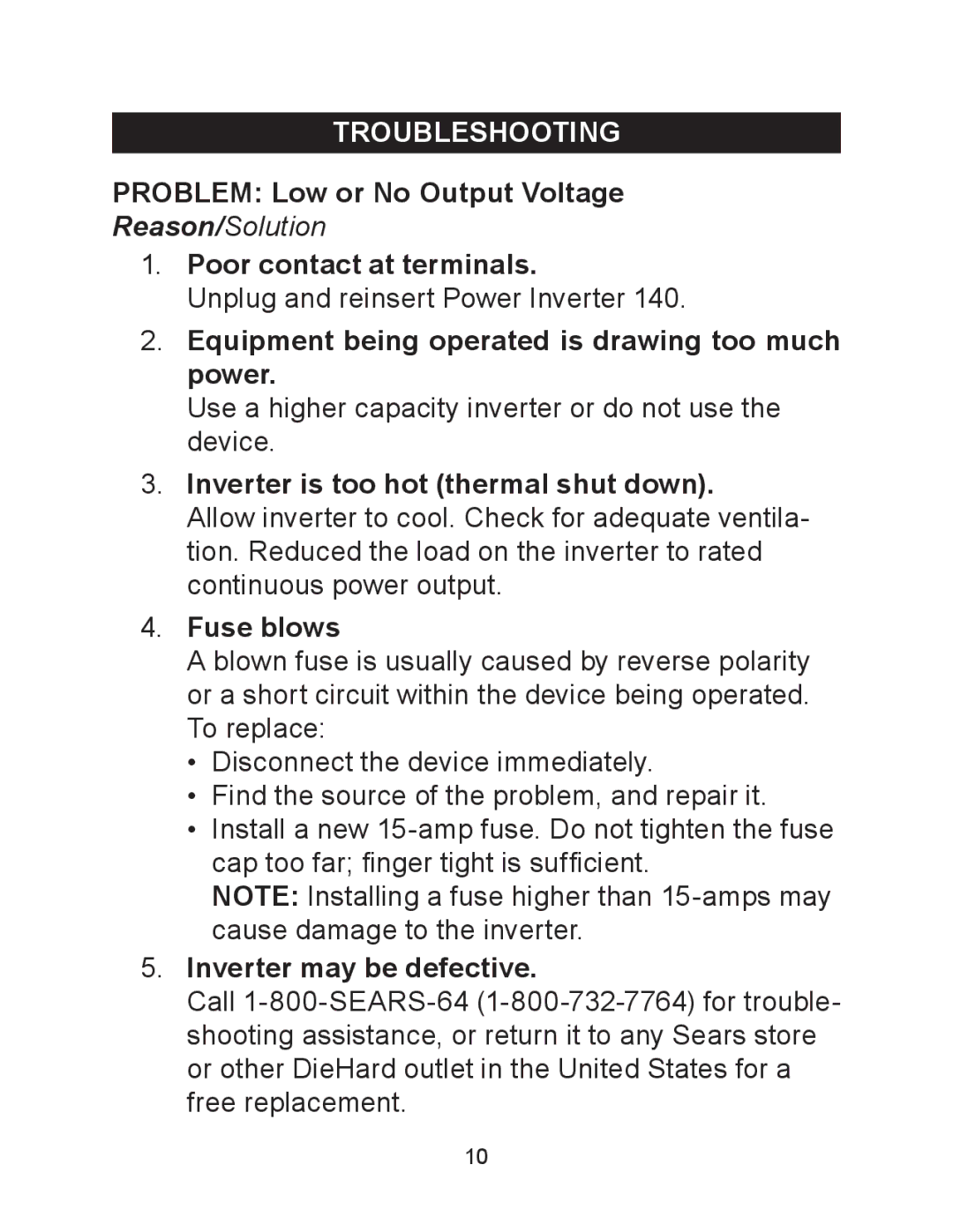 Sears 140 owner manual Troubleshooting 