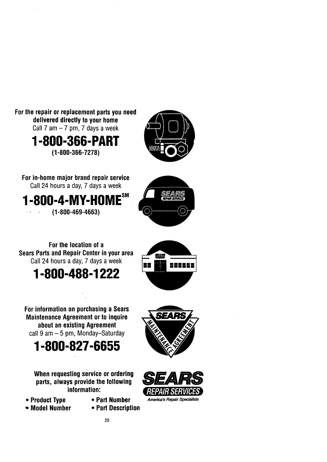 Sears 14172, 14171, 14174, 14175 owner manual ProductType, Part Number, Model Number, Part Description 