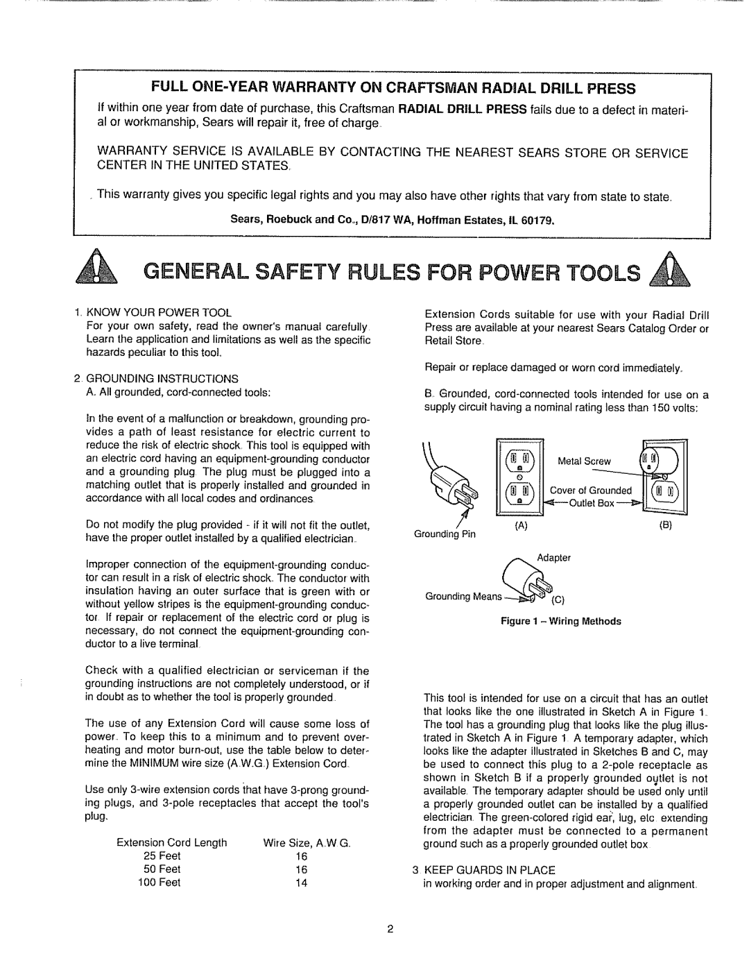 Sears 149.213340 warranty General Safety Rules, For Power Tools 