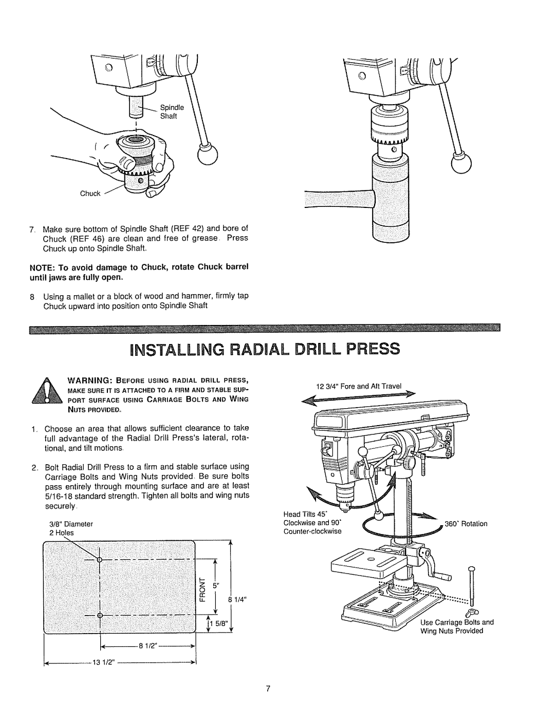 Sears 149.213340 warranty NNSTALUNG Radual Drull Press 