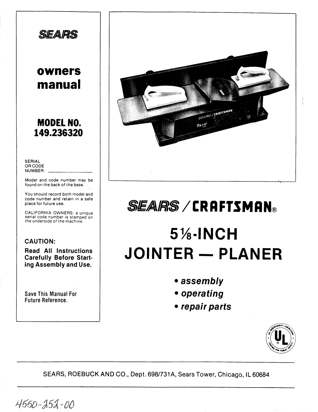 Sears 149.23632 owner manual Modelno, Serial Or Code Number 