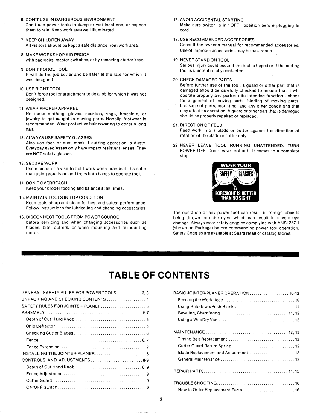 Sears 149.23632 owner manual Table of Contents 