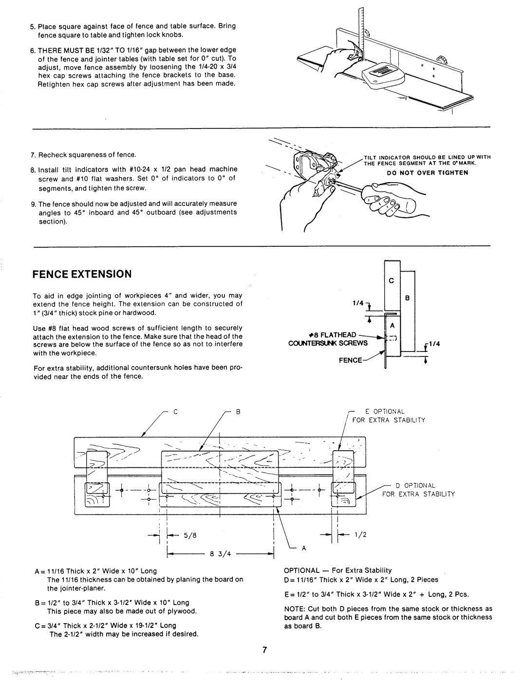 Sears 149.23632 owner manual Fence Extension, Flathead, Countersunk Screws -- .I, Fencej, Optional For Extra Stability 