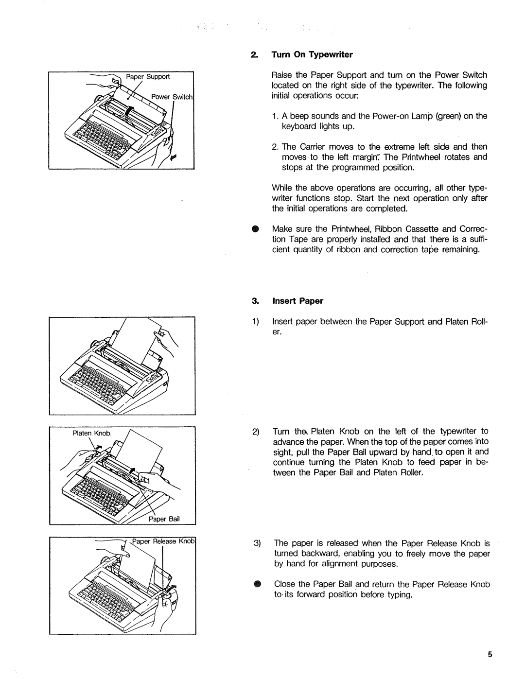 Sears 514, 153, 16, 090 warranty Turn On Typewriter, Insert Paper 