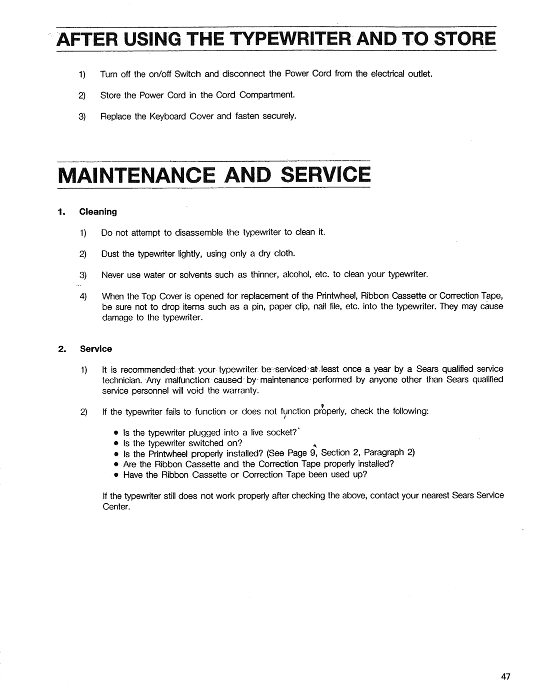 Sears 514, 153, 16, 090 warranty Maintenance and Service 