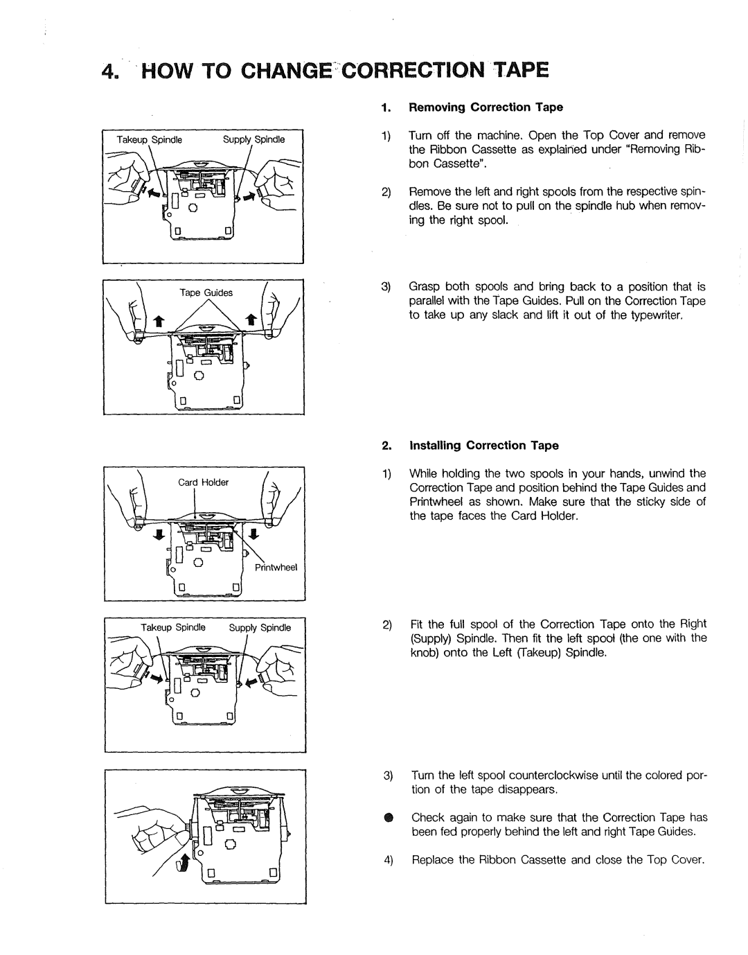 Sears 16, 153, 514, 090 warranty Removing Correction Tape, Installing Correction Tape 