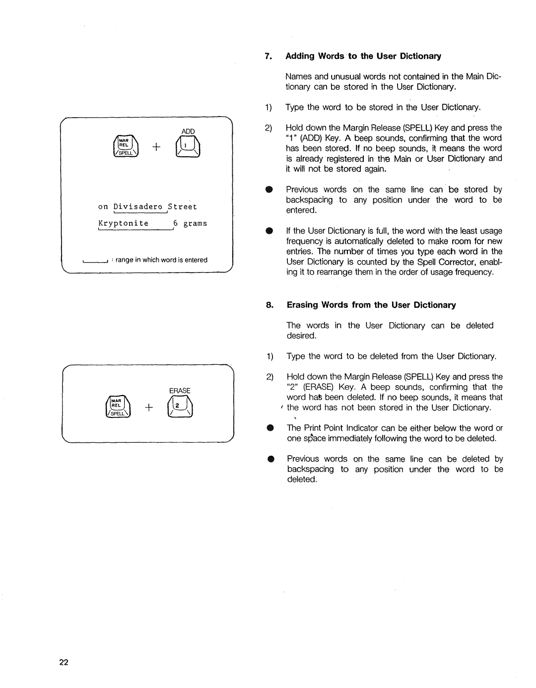 Sears 090, 153, 16, 514 warranty Adding Words to the User Dictionary, Erasing Words from the User Dictionary 