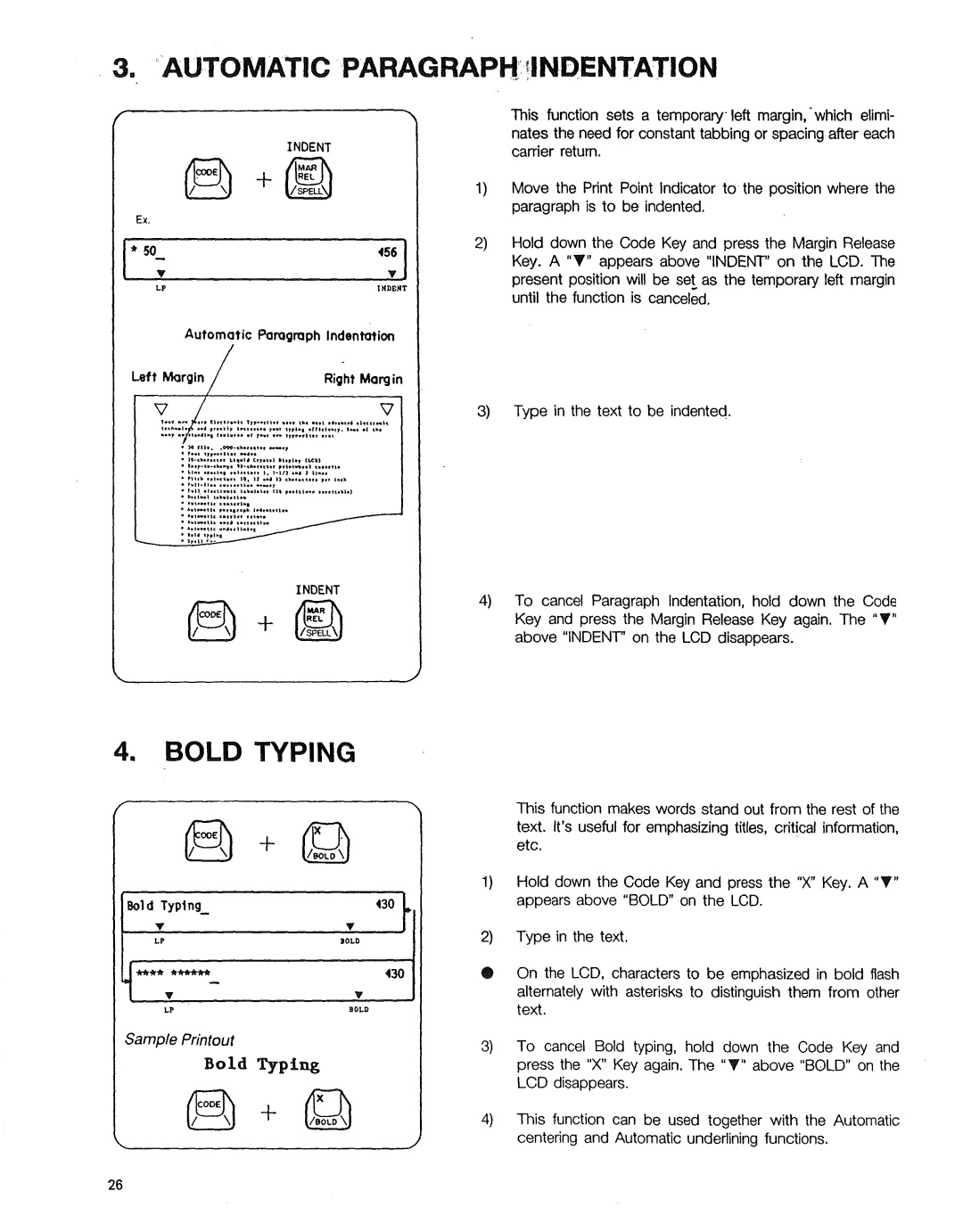 Sears 090, 153, 16, 514 warranty Bold Typing, Automatic Frogmph Indentation 