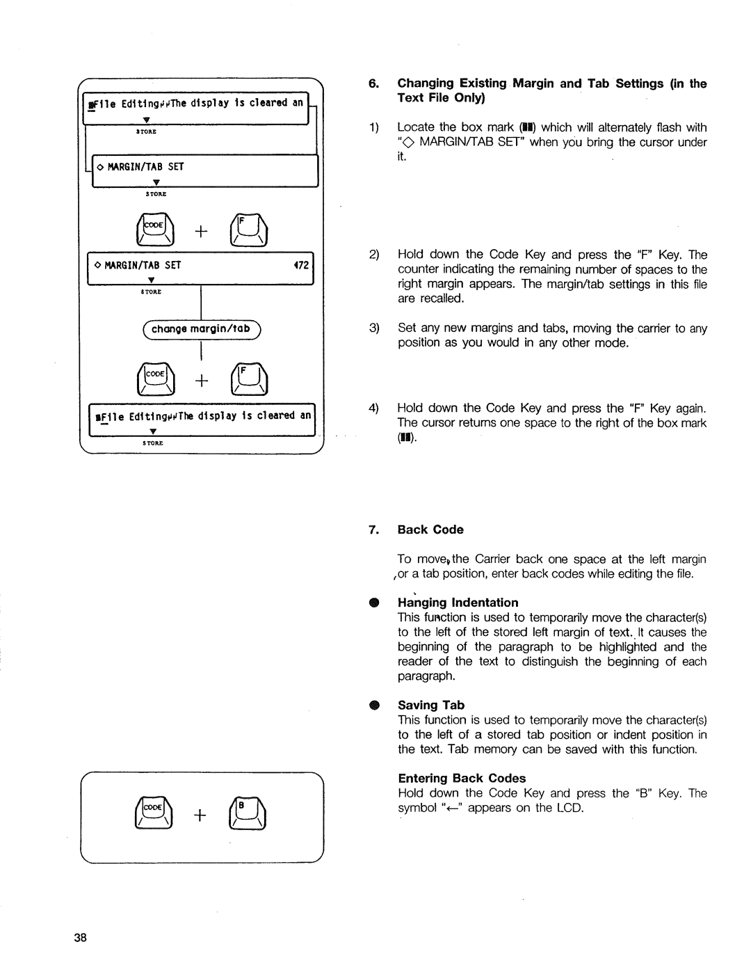 Sears 090, 153, 16, 514 Lle EdltlngThe display Js clearl an, Rchangemargin/tab, Hanging Indentation, Entering Back Codes 