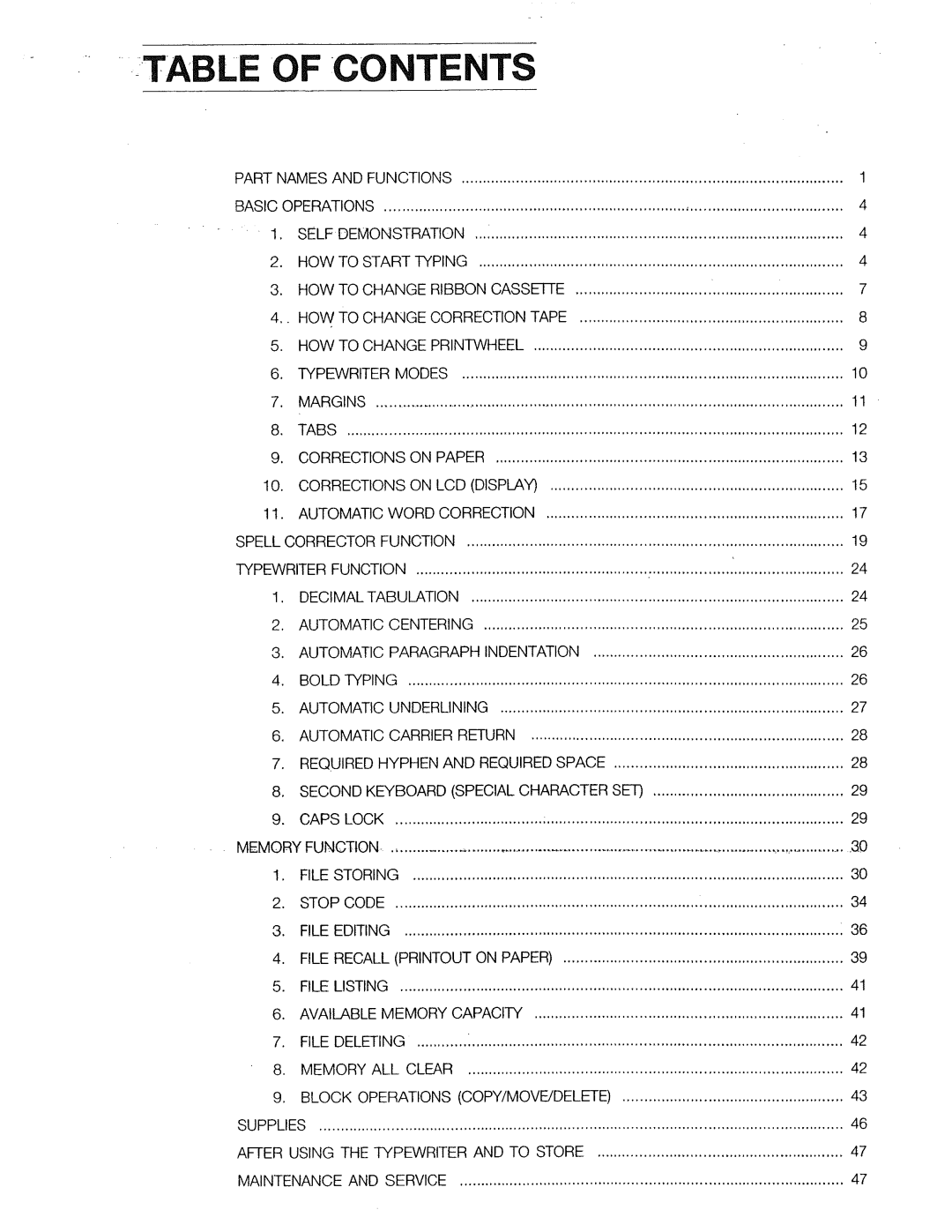 Sears 090, 153, 16, 514 warranty Table of Contents 