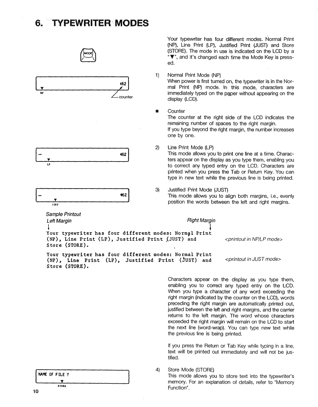 Sears 16, 153, 514, 090 warranty Typewriter--Modes 