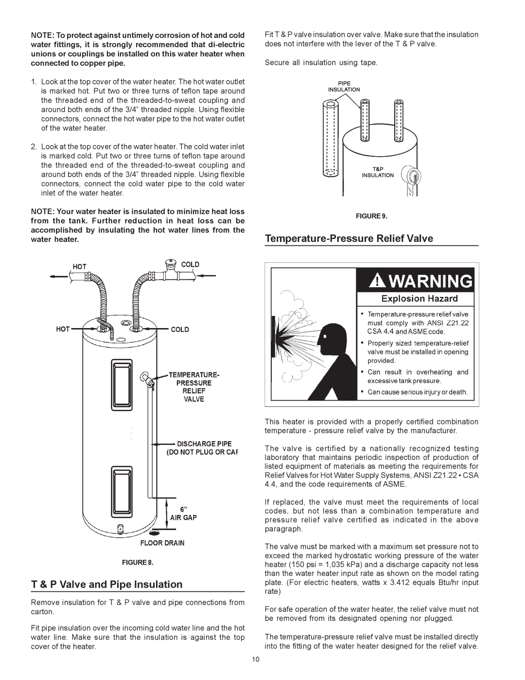 Sears 153.326363, 153.326362 owner manual Valve and Pipe Insulation, Temperature-Pressure Relief Valve 