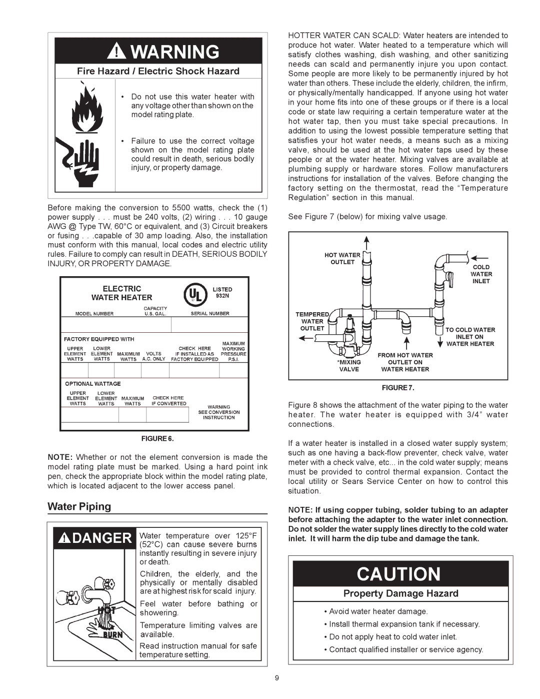 Sears 153.326362, 153.326363 owner manual Water Piping 