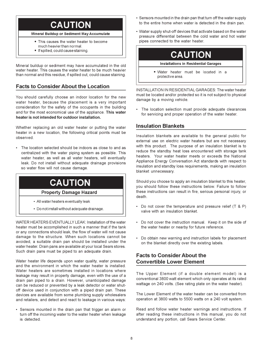 Sears 153.326662 50 GAL. MEDIUM, 153.326363 30 GAL owner manual Facts to Consider About the Location, Insulation Blankets 