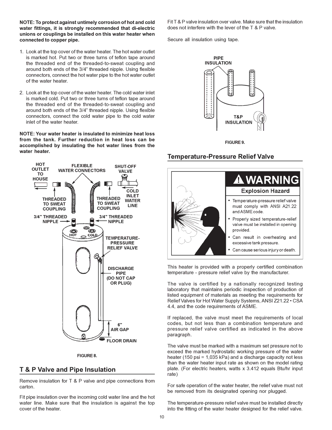 Sears 153.329264 owner manual Valve and Pipe Insulation, Temperature-Pressure Relief Valve 