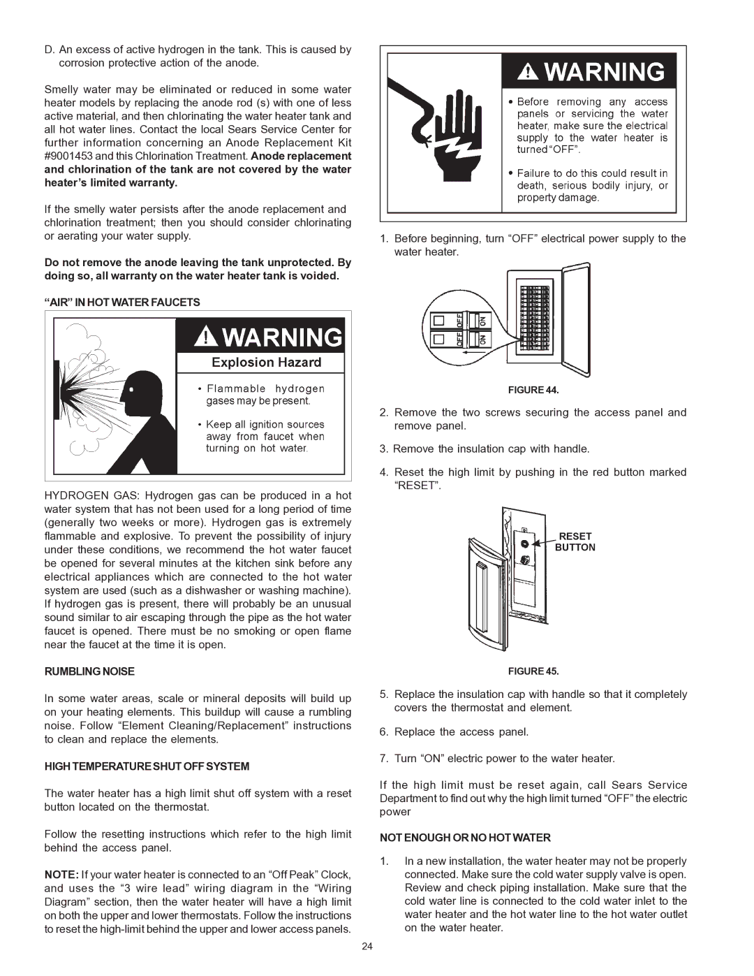 Sears 153.329264 owner manual AIR in HOT Water Faucets 