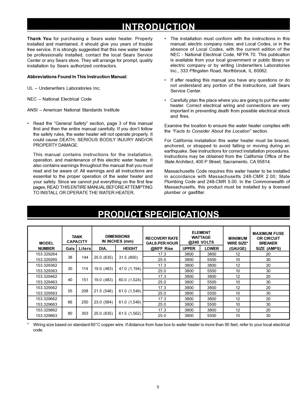 Sears 153.329264 owner manual Introduction, Product Specifications 