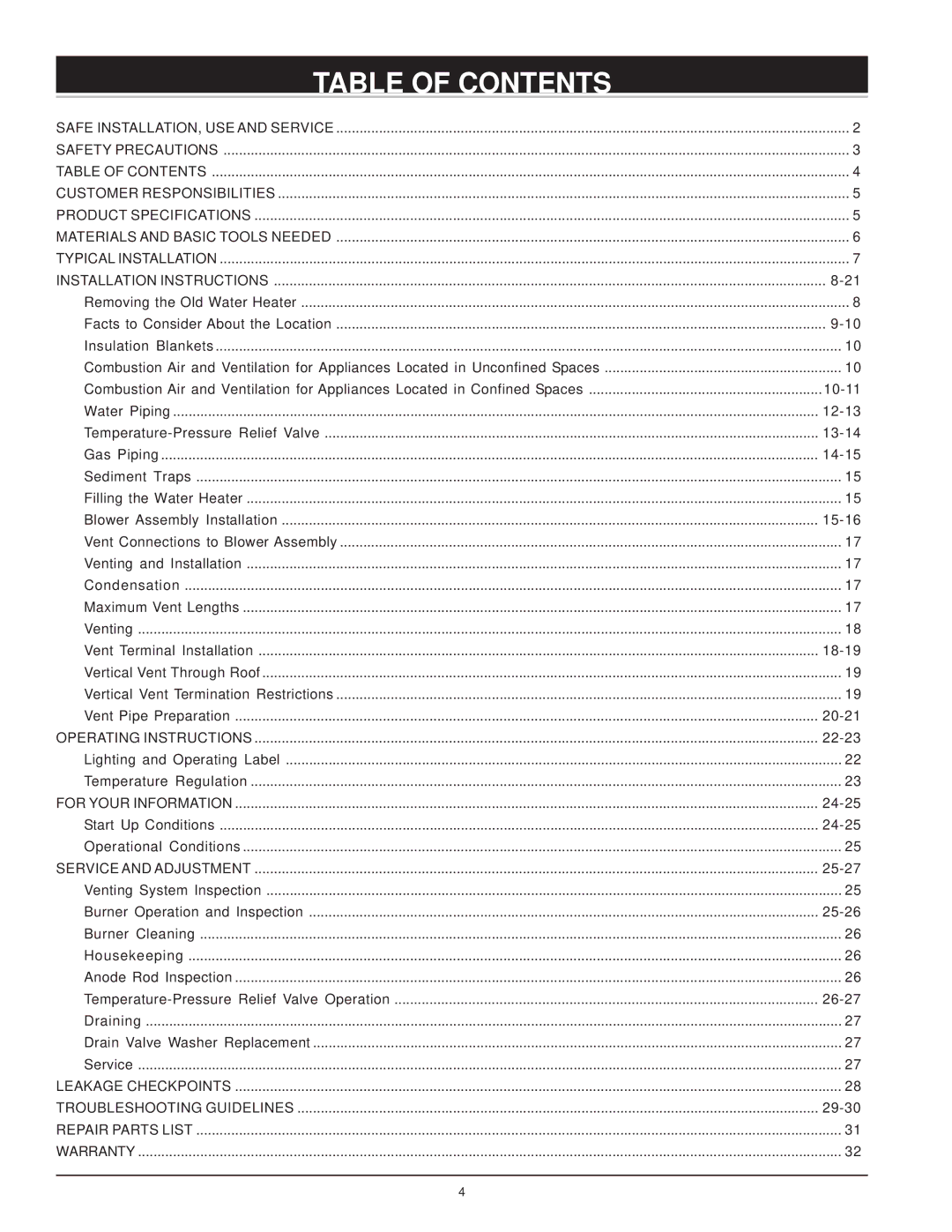 Sears 153.332060, 153.332050, 153.332070, 153.332040 owner manual Table of Contents 