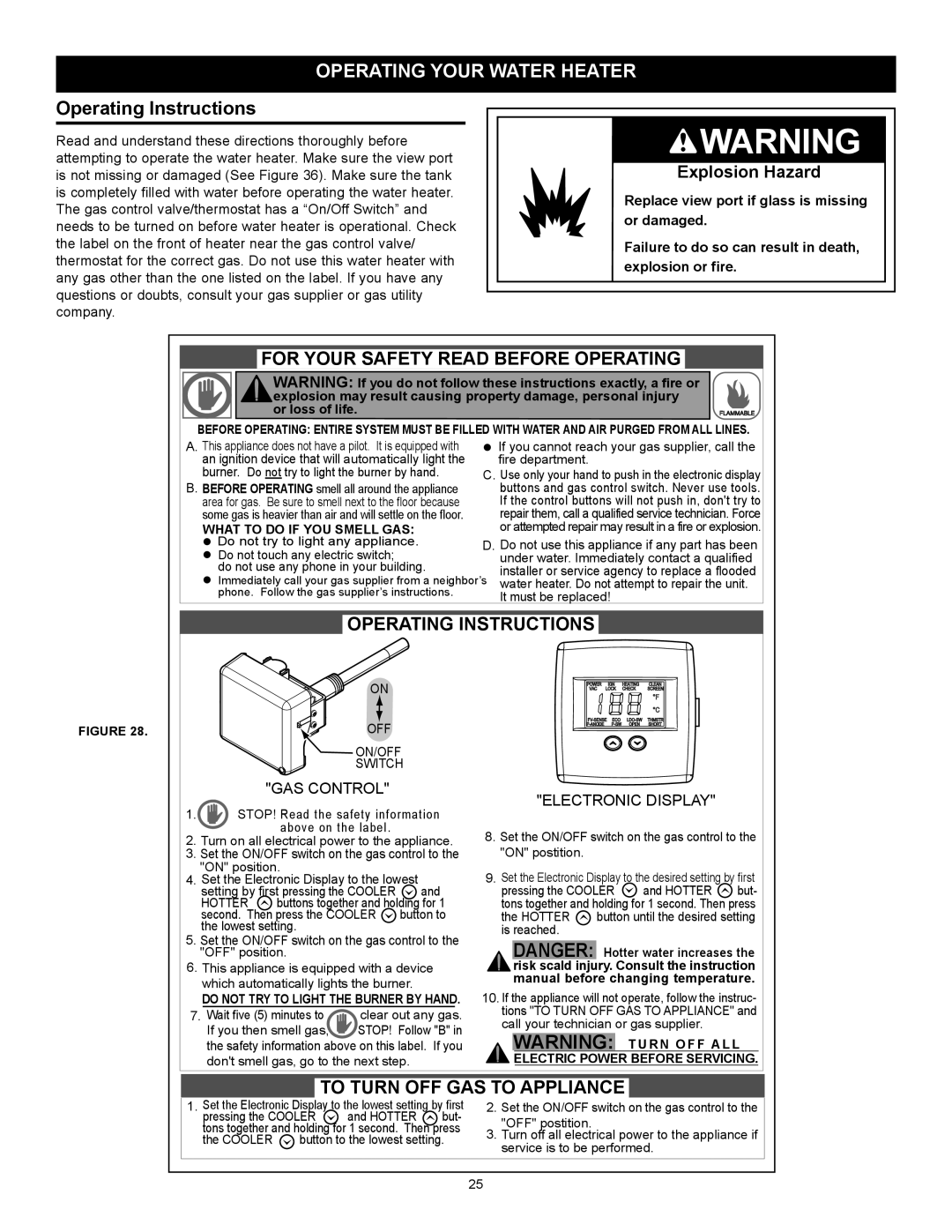 Sears 153.33262 manual Operating Your Water Heater, Operating Instructions 