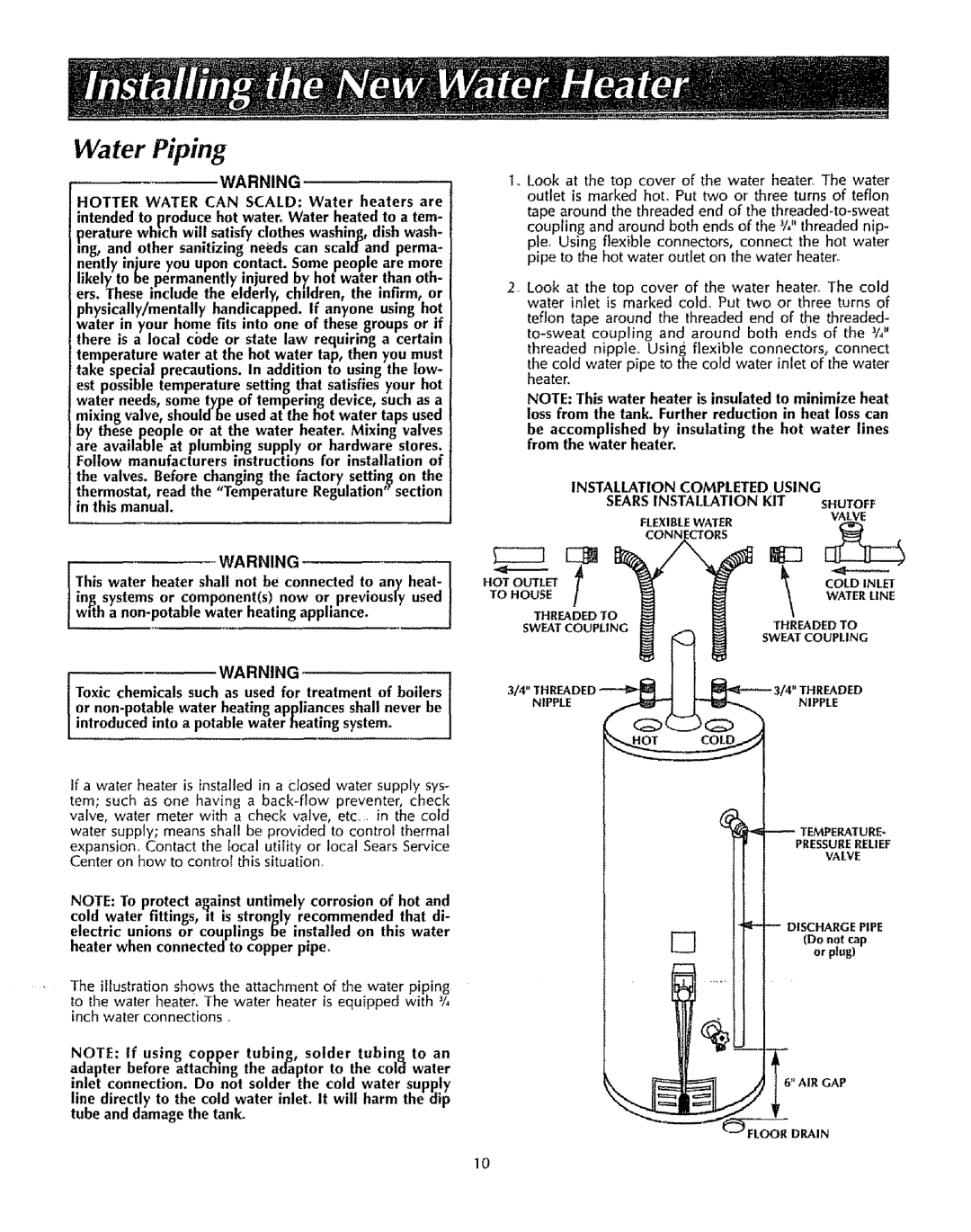 Sears 153333030, 153333100, 153333131, 153333531, 153333000, 153333530, 153333130 Water Piping, Searsinstallation KIT Shutoff 