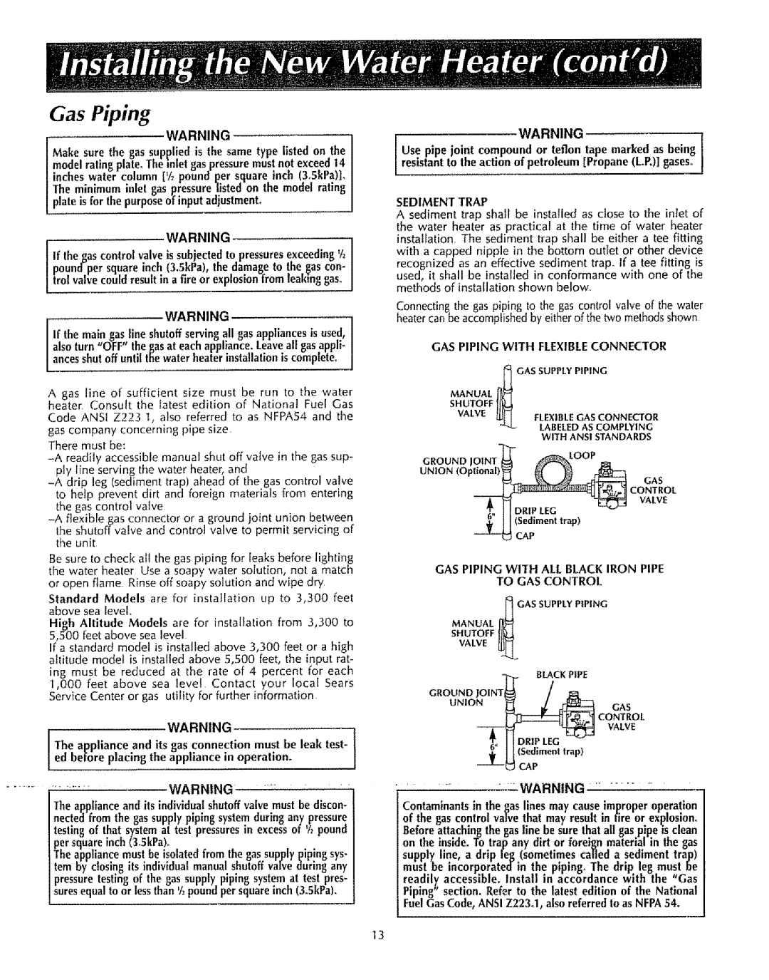 Sears 153333130, 153333100, 153333131 Sediment Trap, GAS Piping with ALL Black Iron Pipe To GAS Control, Ground JOINTi 