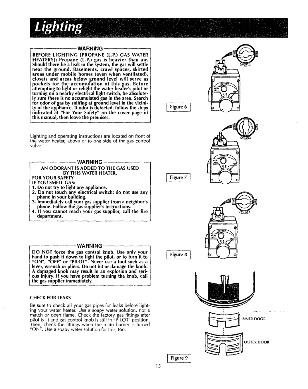 Sears 153333031, 153333100, 153333131, 153333030, 153333531 Before Lighting Propane LP. GAS Water, For Your SAFETYFigure 