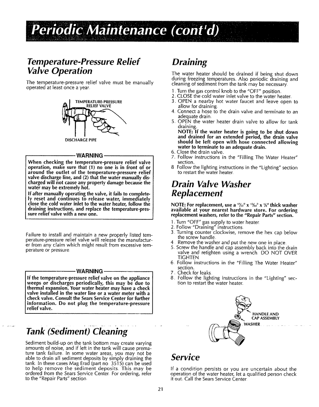 Sears 153333530, 153333100, 153333131, 153333030, 153333531, 153333000 Temperature-Pressure Relief, Tank Sediment €leaning 