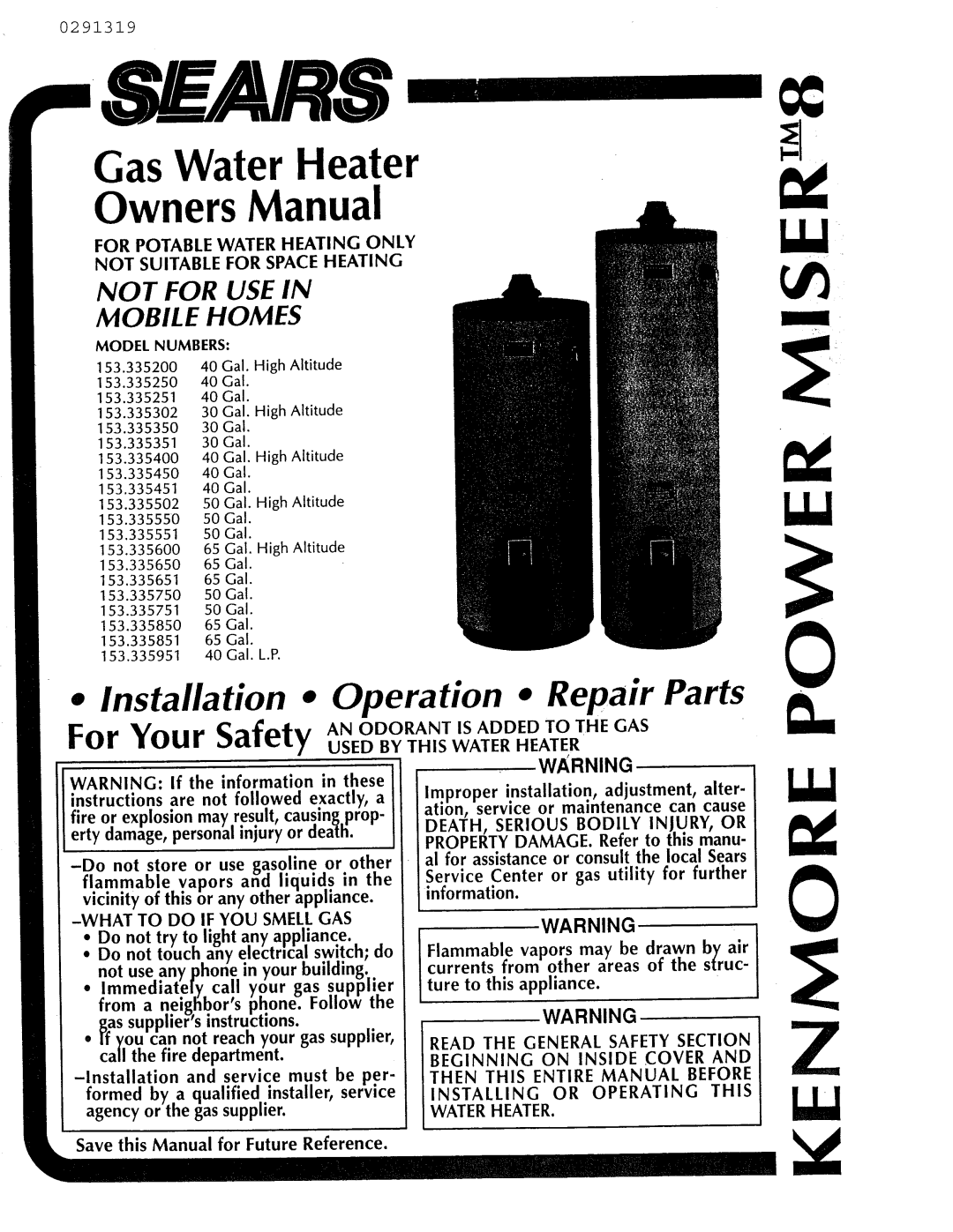 Sears 153.33555 owner manual Used by this Water Heater, What to do if YOU Smell GAS, Save this Manual for Future Reference 