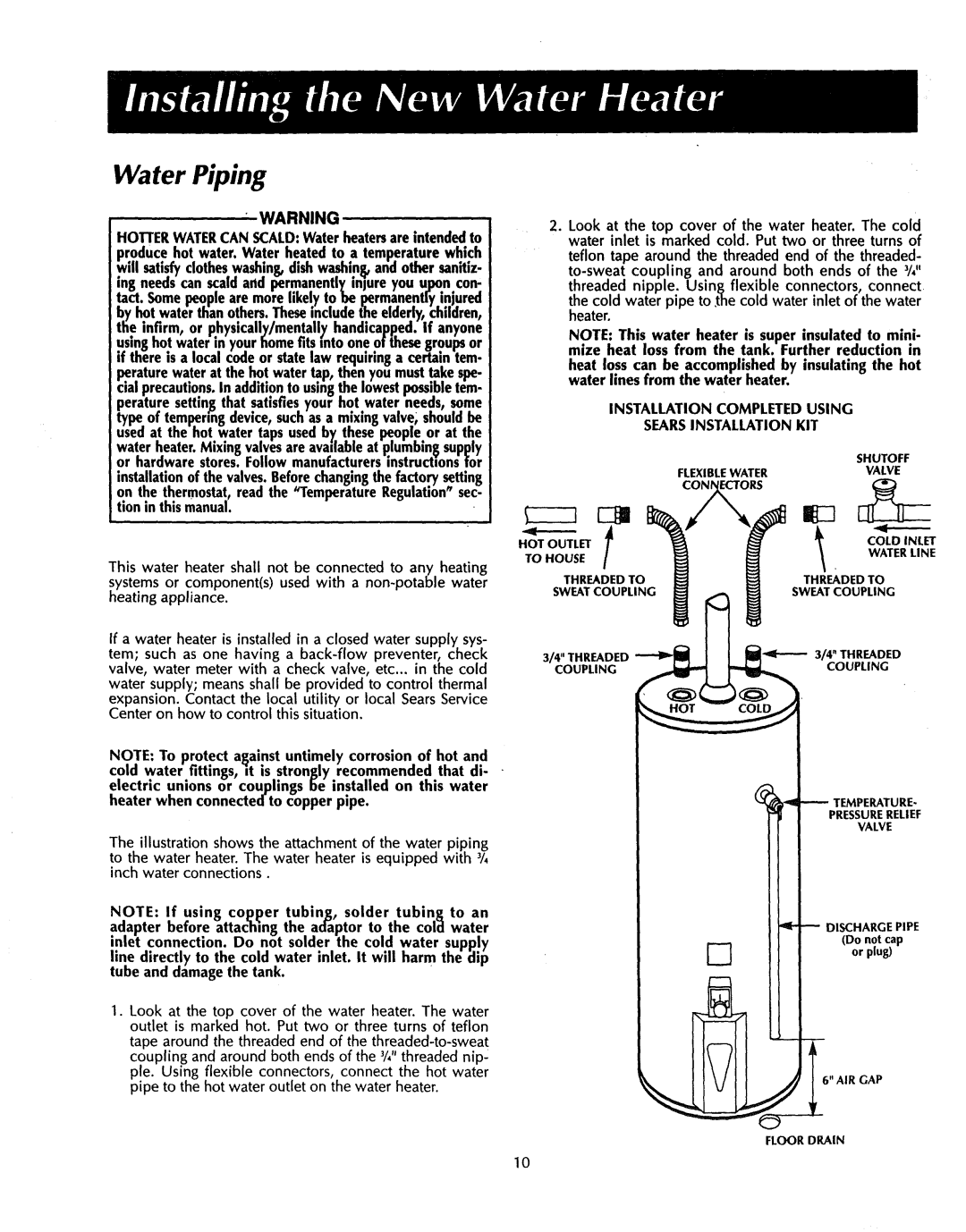 Sears 153.335651 HoIrER Watercan SCALDWater heatersare intendedto, Used at the hot water taps used by.these p. pie or at 