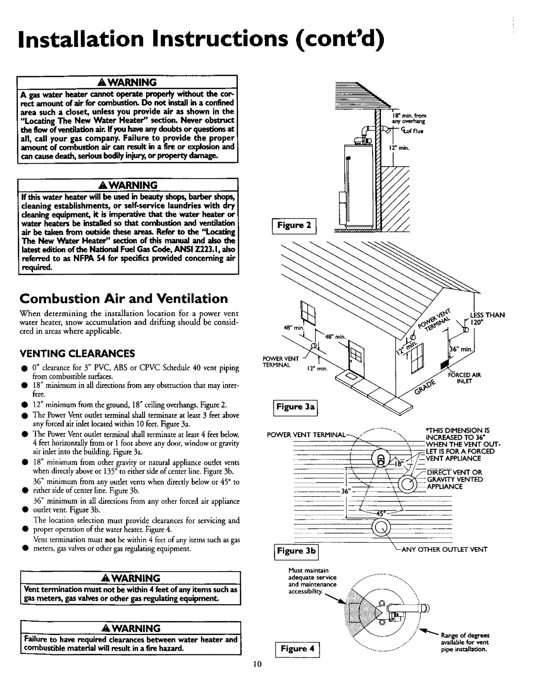 Sears 153.335961 Installation Instructions contd, When determining the installation location for apower vent, Hne. b 