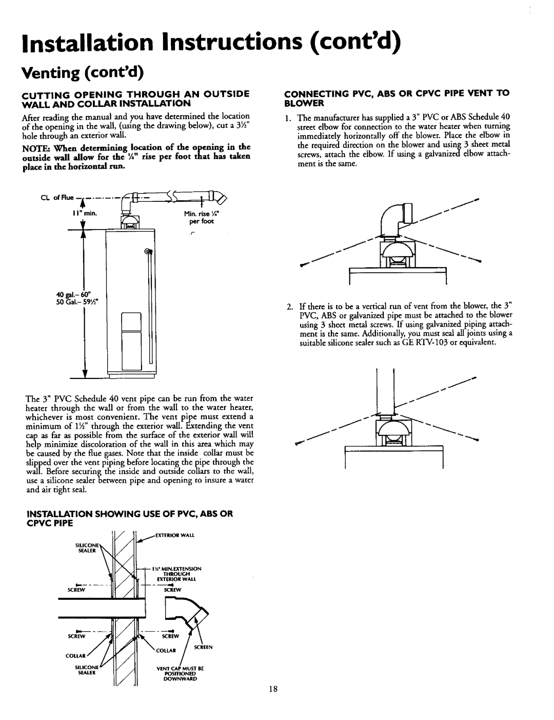 Sears 153.335844 Connecting PVC, ABS or Cpvc Pipe Vent to Blower, Installation Showing USE of PVC, ABS or Cpvc Pipe 