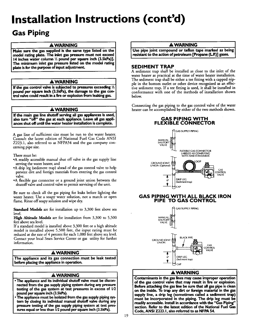 Sears 153.335815, 153.335961, 153.335941 Appliance and its gas connection must, Beforeplacingthe appliancein operation 