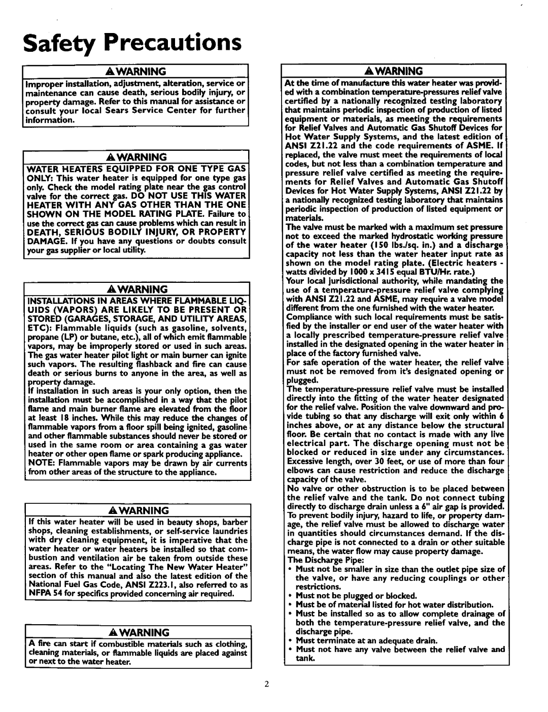 Sears 153.335803, 153.335961, 153.335941, 153.335915 Safety Precautions, DEATH, Serious Bodily INJURY, or Property 