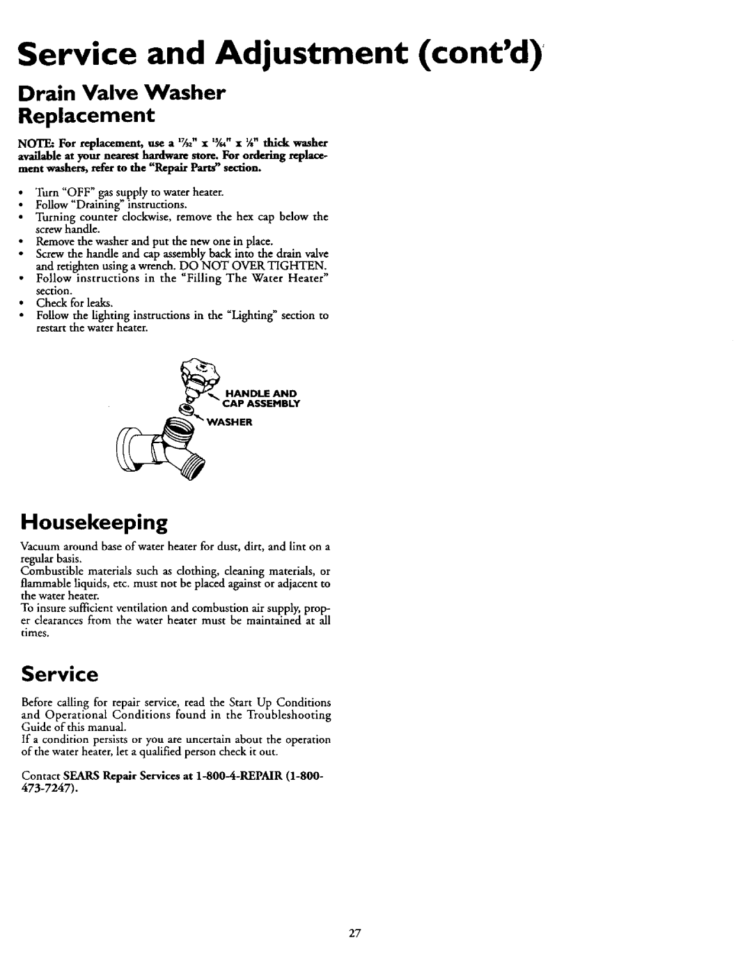 Sears 153.335914, 153.335961, 153.335941, 153.335803, 153.335915 Drain Valve Washer Replacement, Housekeeping, Service 