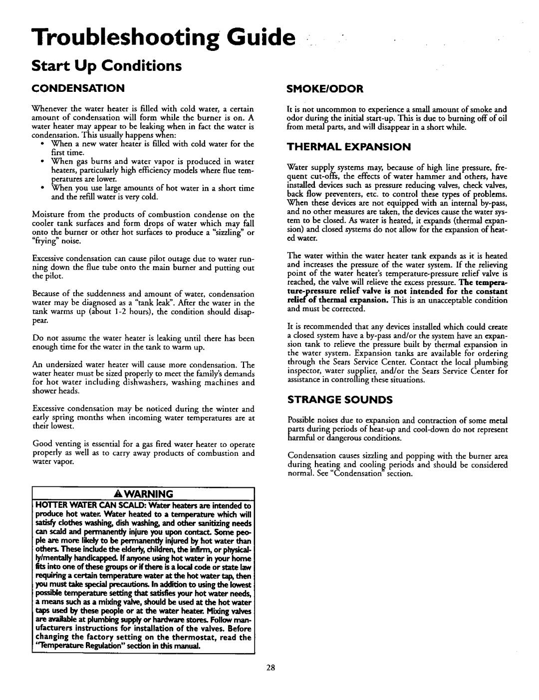 Sears 153.335844, 153.335961, 153.335941 Troubleshooting Guide, Start Up Conditions, Thermal Expansion, Strange Sounds 