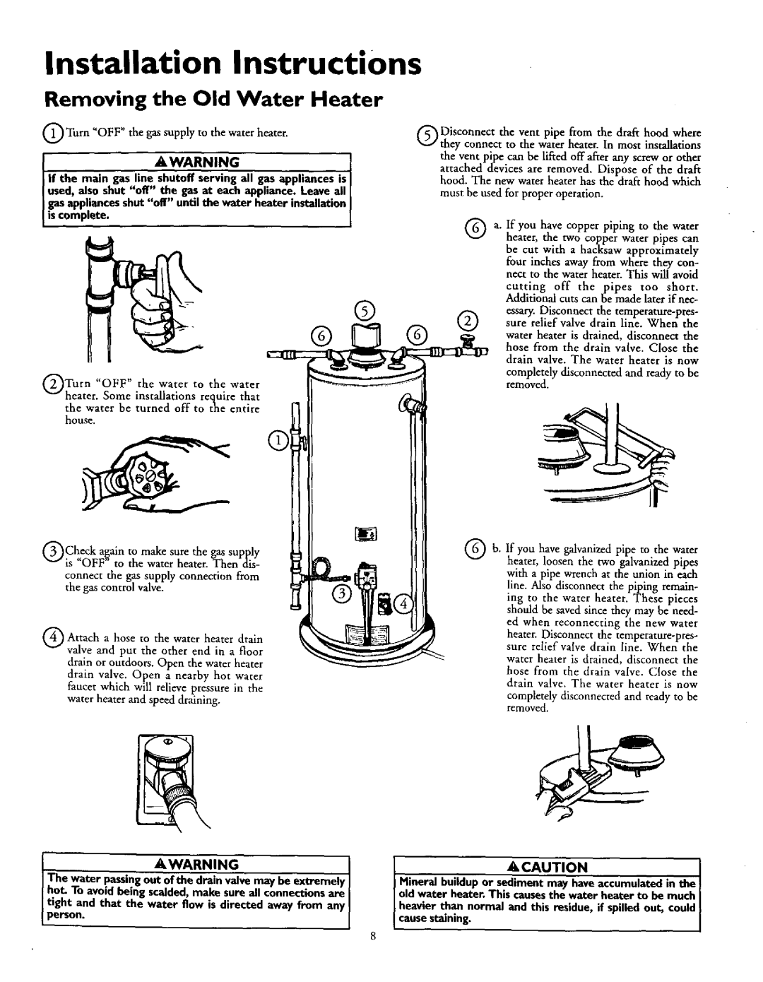 Sears 153.335844, 153.335961, 153.335941, 153.335803, 153.335915 Installation Instructions, Removing the Old Water Heater 