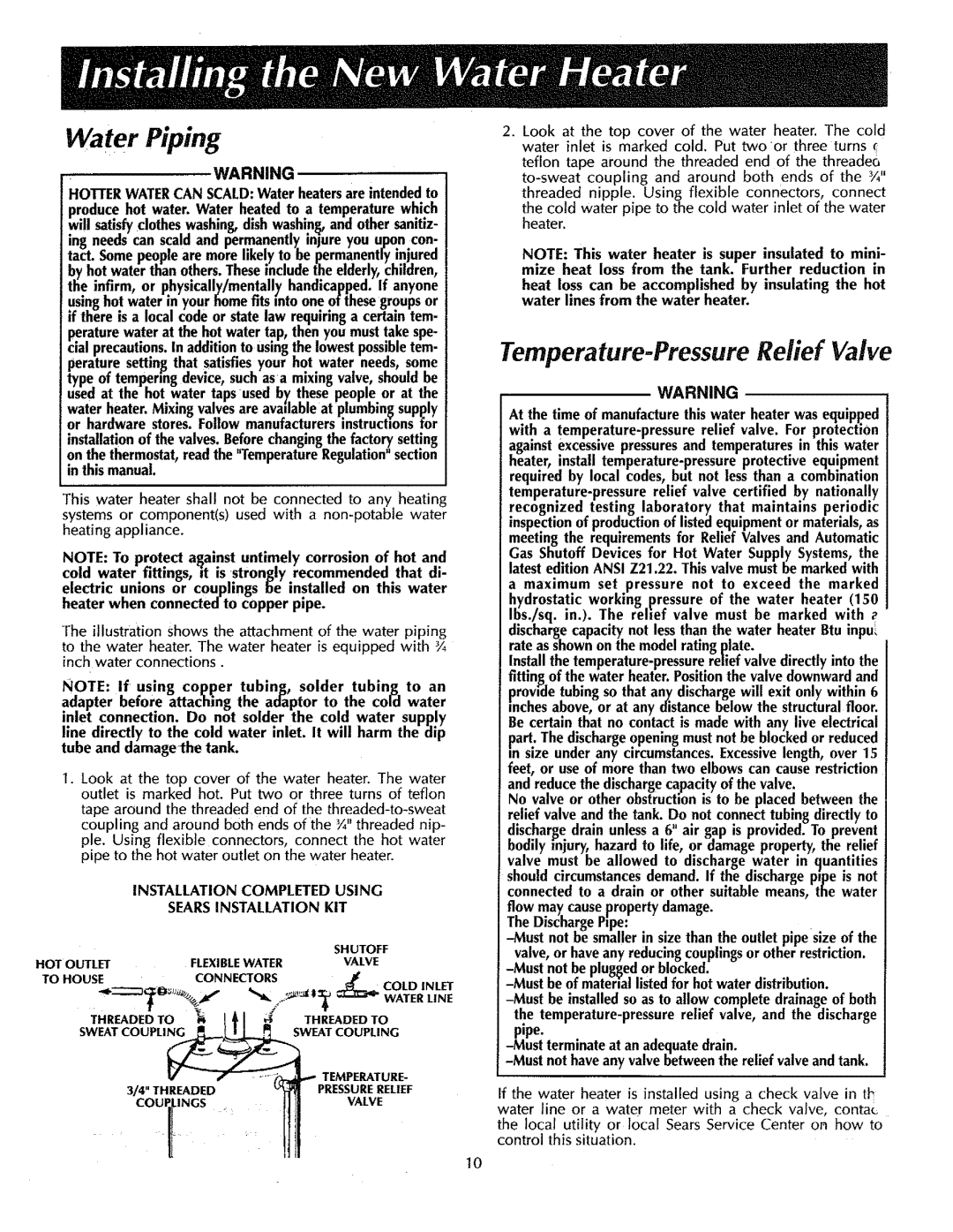 Sears 153.336432, 153.336701, 153.336801, 153.336431, 153.336332 Temperature-Pressure Relief Valve, SwEatcOUPLznG = 