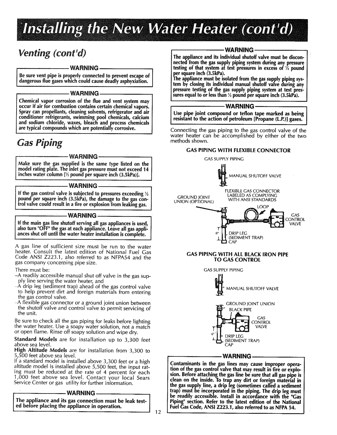 Sears 153.336332, 153.336701 Applianceand itsindividualshutoffvalvemustbe discon, GAS Piping with Flexibleconnector 