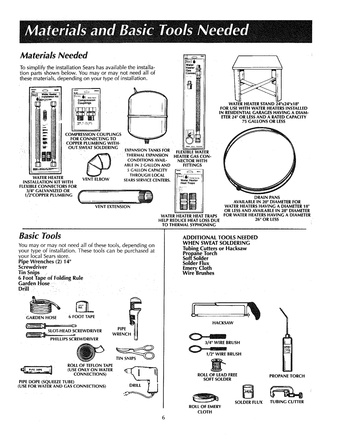 Sears 153.336631, 153.336701, 153.336801 Your local Sears store, Dhii, Additional Tools Needed, When Sweat Soldering 