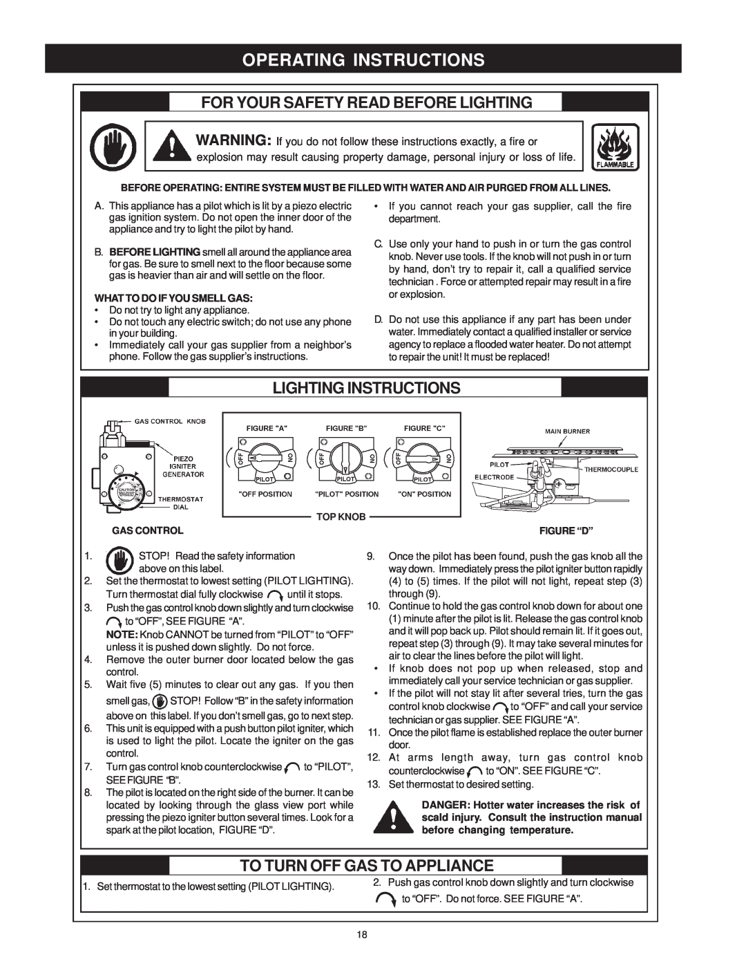 Sears 153.336466 40 GALLON Operating Instructions, For Your Safety Read Before Lighting, Lighting Instructions, Top Knob 