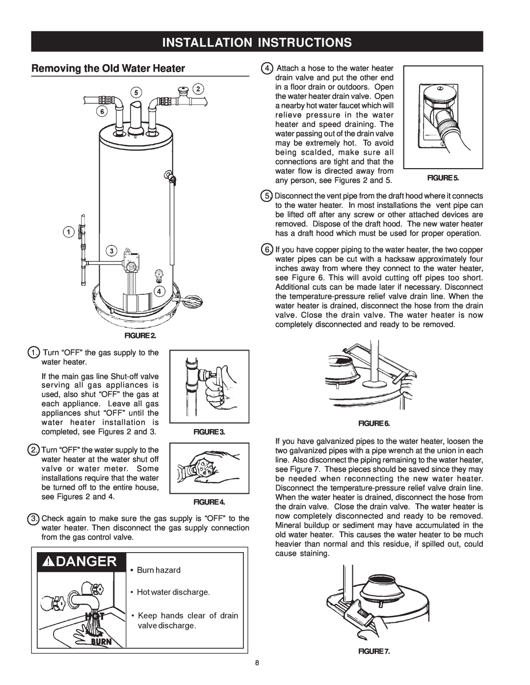 Sears 153.336566 50 GALLON, 153.336162, 153.336466 40 GALLON Installation Instructions, Removing the Old Water Heater 