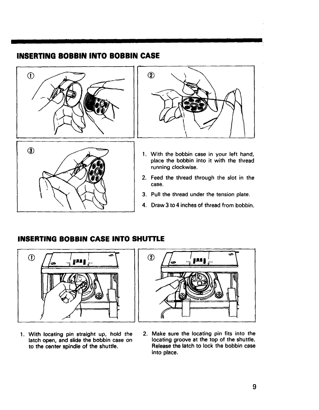 Sears 1350, 1561, 1355, 1340, 1345, 1358, 1595 Inserting Bobbin Into Bobbin Case, Inserting Bobbin Case Into Shuttle, Iiii IMH 