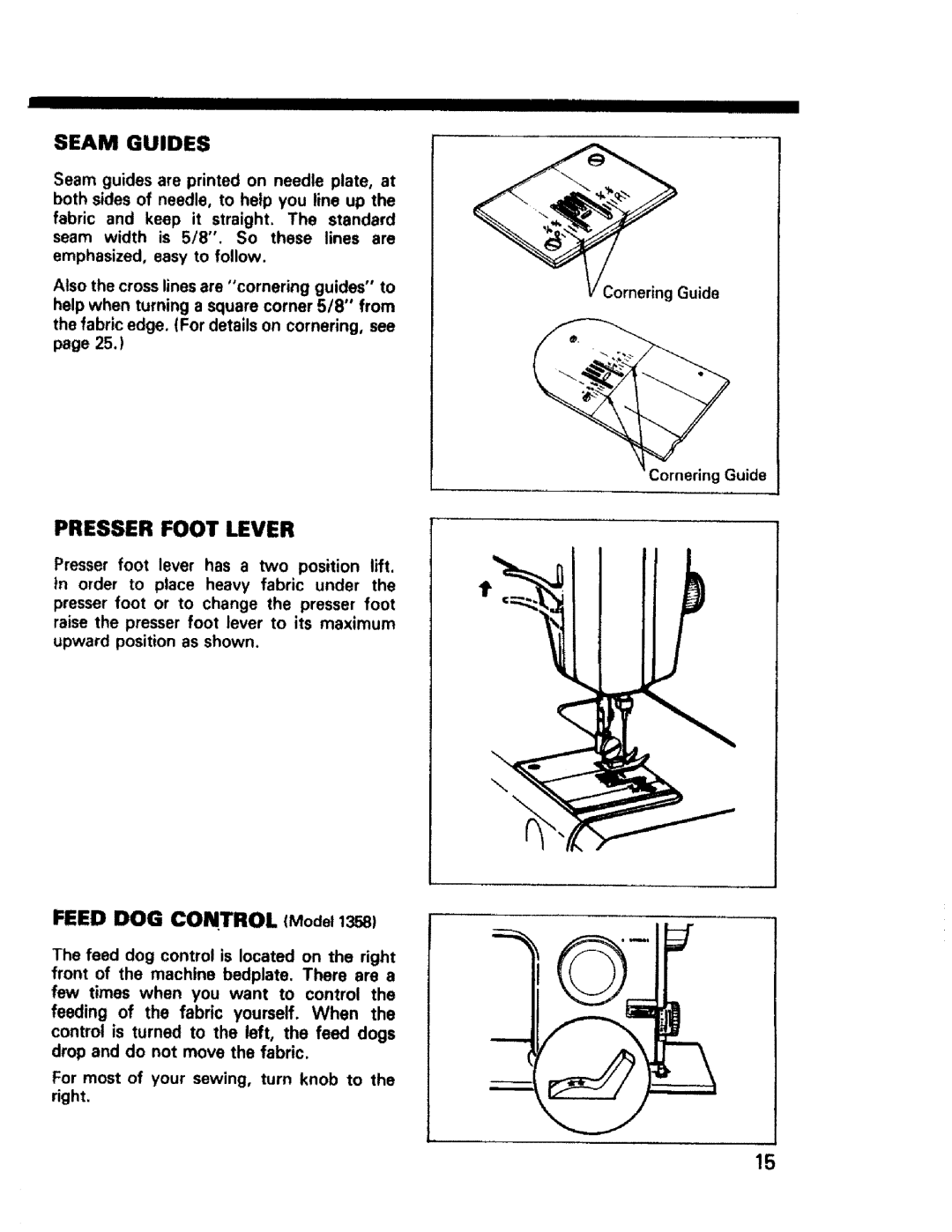 Sears 1340, 1561, 1355, 1350, 1345, 1358, 1595 owner manual Presser Foot Lever, Seam Guides, Iiii Iiiiii III 