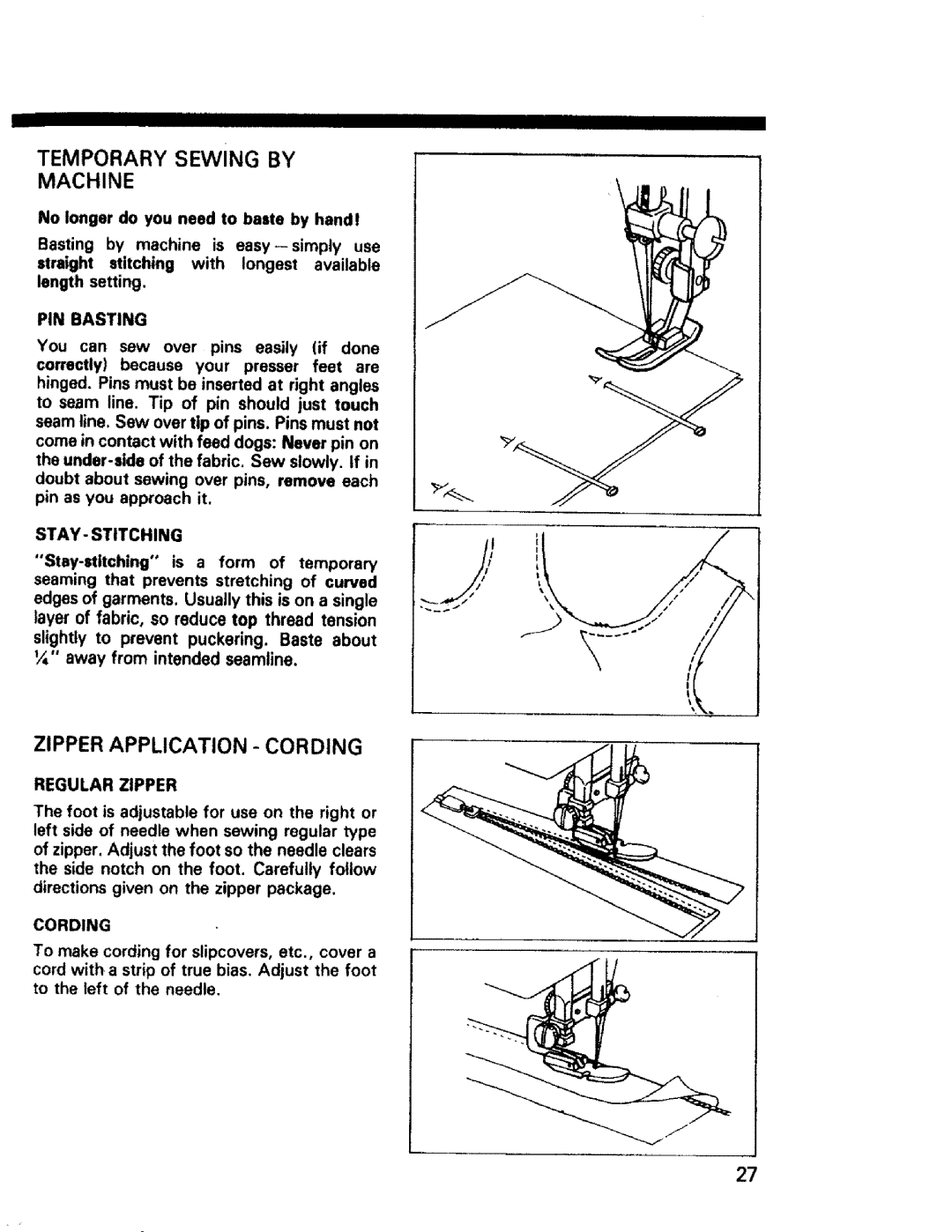 Sears 1561, 1355, 1340, 1350, 1345, 1358, 1595 Temporary Sewing by, Zipper Application Cording, Iiiiiiii III, Machine 