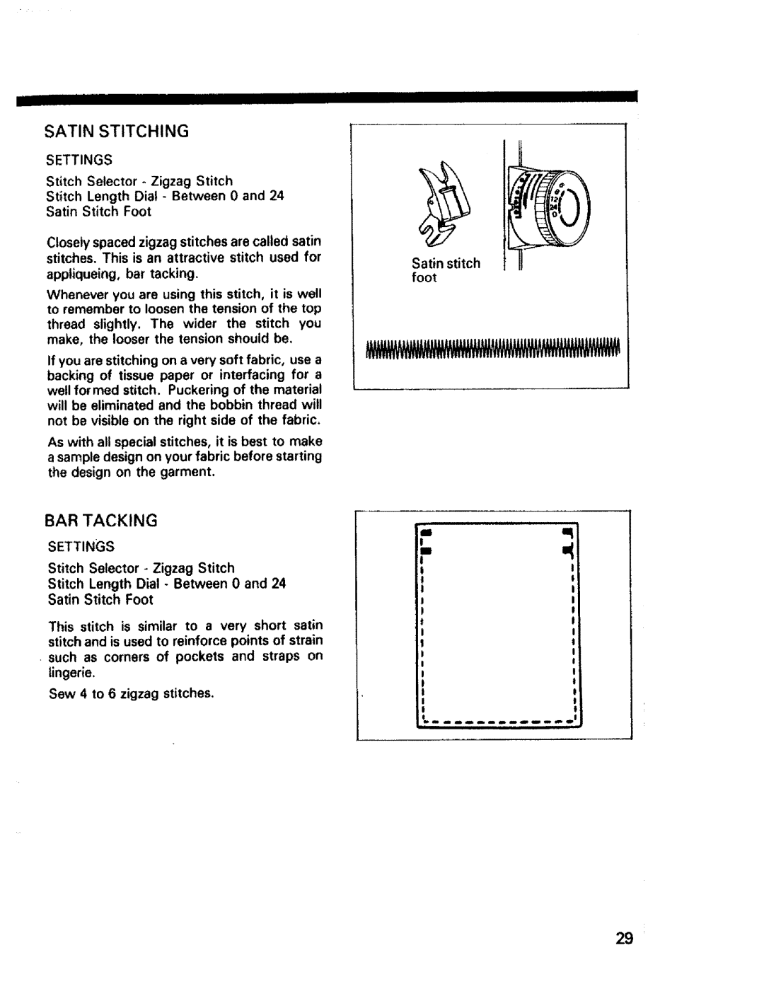 Sears 1340, 1561, 1355, 1350, 1345, 1358, 1595 owner manual Satin Stitching, BAR Tacking 